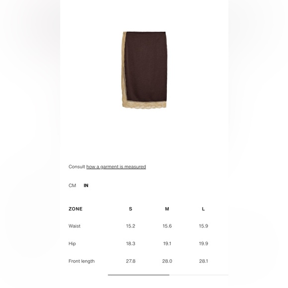 Zara NWT brown & beige lace split side lace trim midi skirt - Picture 2 of 8